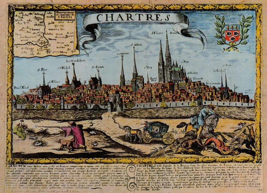 Seventeenth-century engraving of Chartres's skyline.