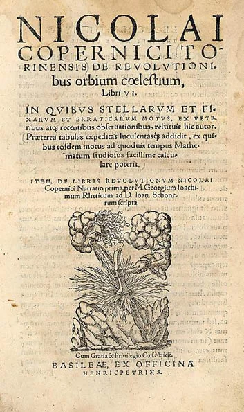 Page de titre latine du traité De revolutionibus orbium coelestium dans l’édition de 1566.